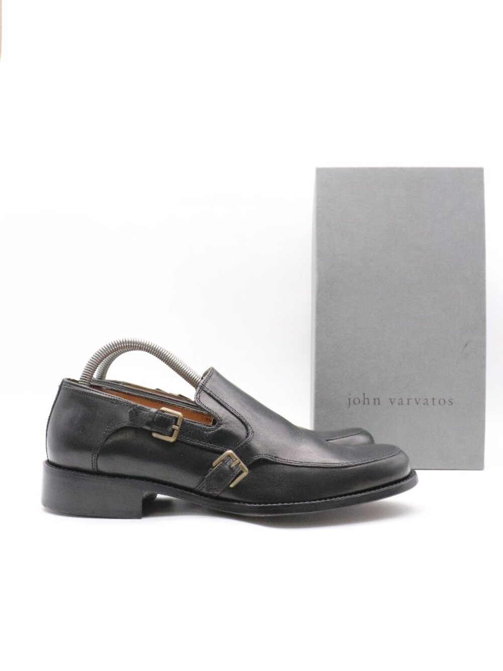John Varvatos Men's 8 Black Leather Double Monk Oxford Handmade in Italy